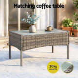 Gardeon 4-Piece Outdoor Sofa Set with Two Pillows Rattan Furniture Grey
