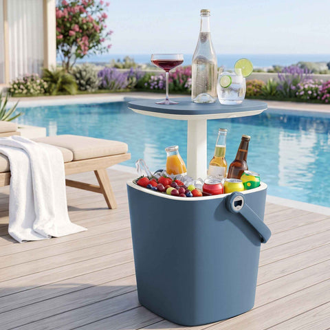 Gardeon 2-in-1 Outdoor Bar Table Portable Ice Bucket Cooler 15L Tong Blue In Australia - Darrahopens