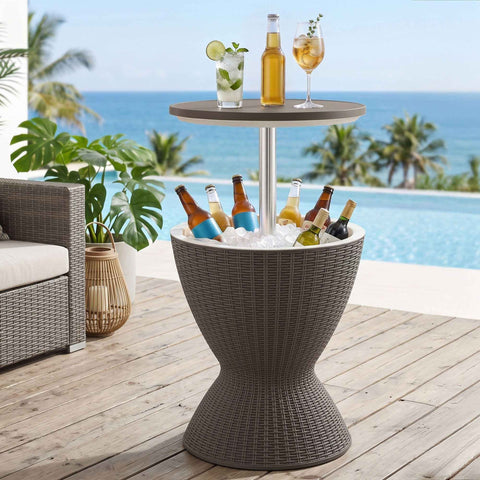 Gardeon Outdoor Bar Table Portable Ice Bucket Cooler 30L Adjustable Top Brown In Australia - Darrahopens