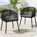 Gardeon 2PC Outdoor Dining Chairs Wicker Chair Patio Furniture Garden Steel Black In Australia - Darrahopens