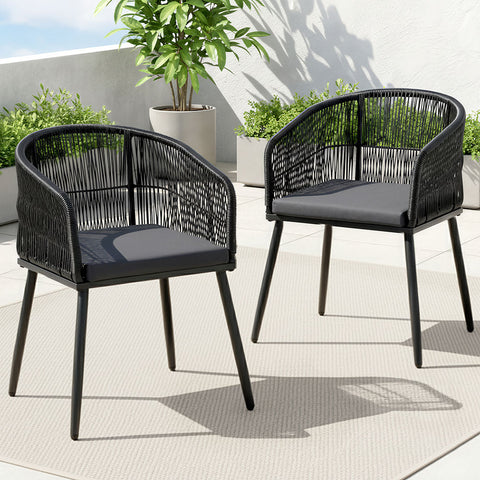 Gardeon 2PC Outdoor Dining Chairs Wicker Chair Patio Furniture Garden Steel Black In Australia - Darrahopens
