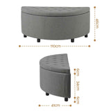Artiss Storage Ottoman Bench Linen Fabric Tufted Half Round Footstool Grey