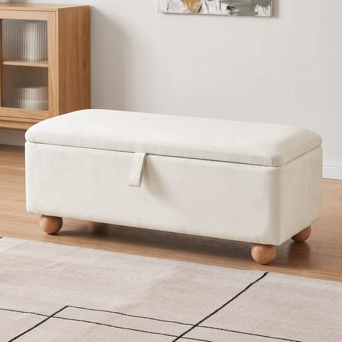 Artiss Storage Ottoman Hidden Bench Velvet Blanket Box Beige 97cm