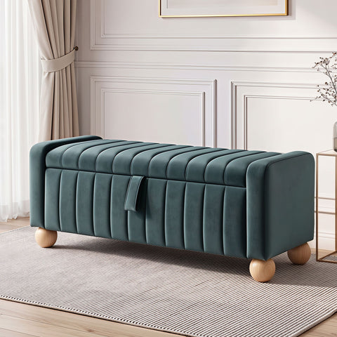 Artiss Storage Ottoman Bench Velvet Blanket Box Stool Footrest Ball Feet Green