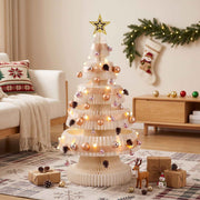 Jingle Jollys Paper Christmas Tree 114CM w/ Star Topper LEDs Xmas Decorations Kit Home Office White In Australia - Darrahopens