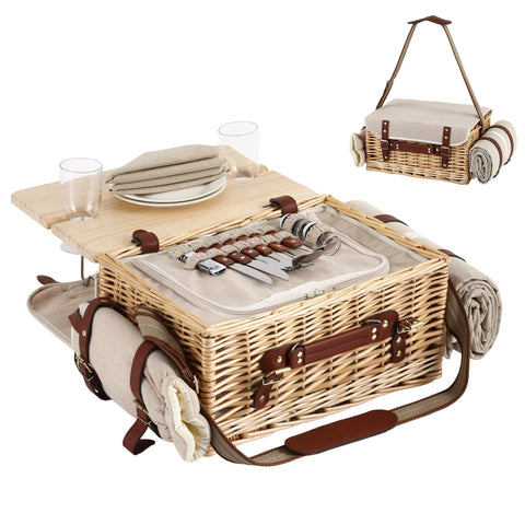 Alfresco 2 Person Insulated Picnic Basket Set with Foldable Wood Table Mat In Australia - Darrahopens