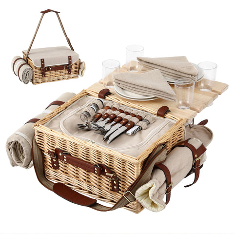 Alfresco 4 Person Insulated Picnic Basket Set with Foldable Wood Table Mat In Australia - Darrahopens