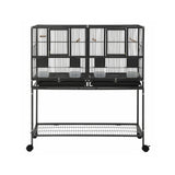 i.Pet 106cm 2-in-1 Bird Cage Aviary with Divider Parrot Budgie Wheels Black