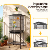 i.Pet 136cm Bird Cage Aviary Open Top Parrot Budgie Stand Wheels Black