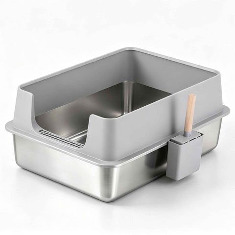 i.Pet XXL Cat Litter Box Stainless Steel Jumbo Semi-Enclosed Pet Kitty Toilet Grey In Australia - Darrahopens