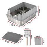 i.Pet XXL Cat Litter Box Stainless Steel Jumbo Semi-Enclosed Pet Kitty Toilet Grey In Australia - Darrahopens