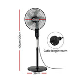 DEVANTI 16" Pedestal Fan with Remote 3 Speeds 8H Timer, Black