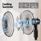 DEVANTI 16" Pedestal Fan with Remote 3 Speeds 8H Timer, Black