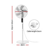 DEVANTI 16" Pedestal Fan with Remote 3 Speeds 8H Timer, White