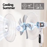 DEVANTI 16" Pedestal Fan with Remote 3 Speeds 8H Timer, White