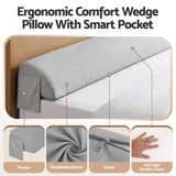 Giselle King Bed Wedge Pillow For Headboard, Close Gap And Stop Pillows Sliding, Perfect For Dorm Or Tatami Reading, 25D Foam Mattress Gap Filler With 2 Side Pockets, Washable 110gsm Cover