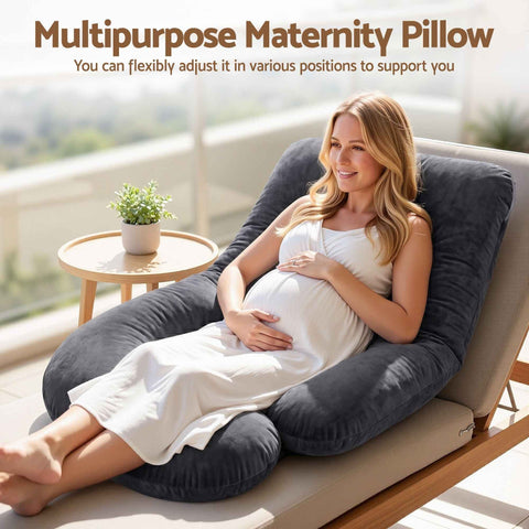 Giselle Bedding Pregnancy Pillow G-Shaped Full Body Pillow for Back and Belly Support Maternity Pillow with Removable Cover, Dark Grey 135x70 cm In Australia - Darrahopens