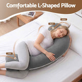 Giselle Bedding Pregnancy Pillow for Side Sleeping L-Shaped Maternity Body Pillow for Women 100% Cotton Jersey Cover for Head Neck Belly Support, 63x115 cm Grey In Australia - Darrahopens