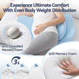 Giselle Bedding Memory Foam Pregnancy Pillow Adjustable with Concave Curve Design, Support for Back, Belly, and Hips, Blue