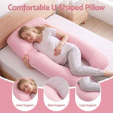 Giselle Bedding Pregnancy Pillow U Shaped Full Body Pillow with 100% Cotton Jersey Cover Maternity Pillow for Sleeping Reading, Pink, 73x133cm In Australia - Darrahopens