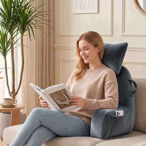 Giselle Bedding Reading Pillow with Detachable Neck Roll & Armrests Sit Up Pillow for Bed Back Support Pillow for Watching TV & Gaming Gray In Australia - Darrahopens