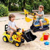 Keezi Kids Ride On Toy Car Bulldozer and Digger with Helmet Outdoor Sandpit Toys Yellow