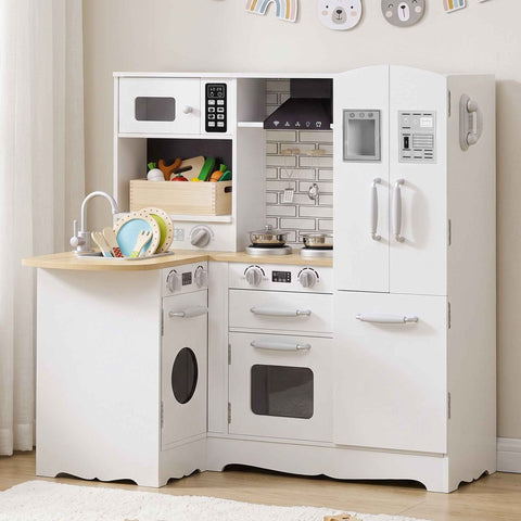 Keezi Kids Wooden Toy Kitchen with 29pc Play Food and Cookware Set In Australia - Darrahopens