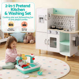 Keezi Kid Pretend Kitchen Wooden Play Sink Playset Dishwasher Toys Green In Australia - Darrahopens