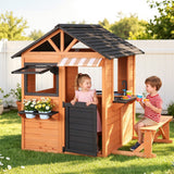 Keezi Kids Pretend Kitchen Wooden Cubby House Outdoor Playhouse Side Bench In Australia - Darrahopens