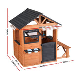 Keezi Kids Pretend Kitchen Wooden Cubby House Outdoor Playhouse Side Bench In Australia - Darrahopens