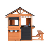 Keezi Kids Pretend Kitchen Wooden Cubby House Outdoor Playhouse Side Bench In Australia - Darrahopens