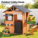 Keezi Kids Pretend Kitchen Wooden Cubby House Outdoor Playhouse Side Bench In Australia - Darrahopens