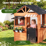 Keezi Kids Pretend Kitchen Wooden Cubby House Outdoor Playhouse Side Bench In Australia - Darrahopens