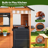 Keezi Kids Pretend Kitchen Wooden Cubby House Outdoor Playhouse Side Bench