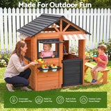 Keezi Kids Pretend Kitchen Wooden Cubby House Outdoor Playhouse Side Bench In Australia - Darrahopens