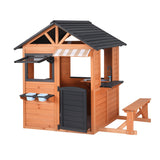 Keezi Kids Pretend Kitchen Wooden Cubby House Outdoor Playhouse Side Bench