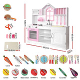Keezi Wooden Kids Pretend Kitchen Playset with 29pc Food Set Pink White In Australia - Darrahopens
