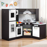 Keezi Kids Wooden Kitchen Playset 29pc Food Set Black White In Australia - Darrahopens