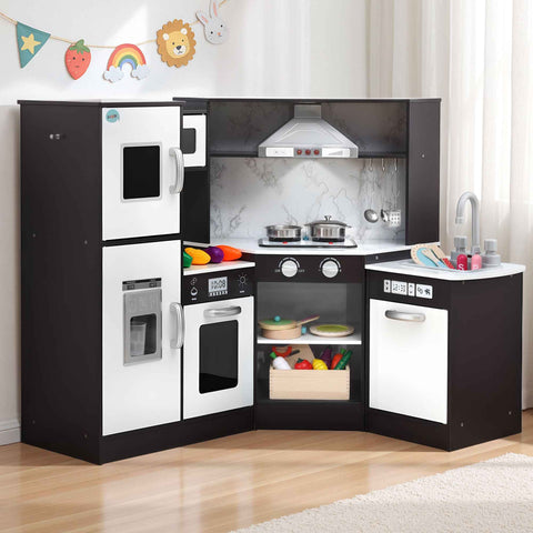 Keezi Kids Wooden Kitchen Playset 29pc Food Set Black White In Australia - Darrahopens