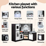 Keezi Kids Wooden Kitchen Playset 29pc Food Set Black White In Australia - Darrahopens