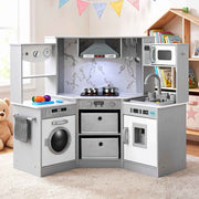 Keezi 112cm Wooden Pretend Kitchen Playset Kids Toy Sink Stove Grey In Australia - Darrahopens