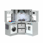 Keezi 112cm Wooden Pretend Kitchen Playset Kids Toy Sink Stove Grey