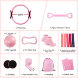 Everfit Pilates Ring Set for Women, 15pcs Home Workout Pilates Equipment with Ring, Ball, Yoga Socks, D-Ring etc. Pilates Starter Kit for Strength, Toning and Flexibility Pink