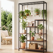 Artiss Tall Plant Stand Indoor, 6-Tier Pot Plant Shelf with Hanging Hooks, Metal & Wooden Flower Holder, Large Tiered Display Rack for Patio Garden Balcony Living Room, Indoor Outdoor Use In Australia - Darrahopens