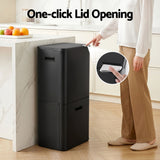 Cefito 63L Rubbish Bin 3 Compartment Carbon Steel Split Door Trash Can Black
