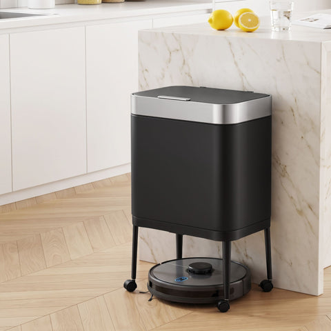 Cefito 40L Press Top Trash Can Kitchen Rubbish Bin Moblie Stainless Steel Black In Australia - Darrahopens