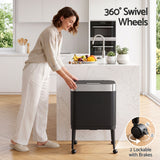 Cefito 40L Press Top Trash Can Kitchen Rubbish Bin Moblie Stainless Steel Black