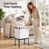 Cefito 40L Press Top Trash Can Kitchen Rubbish Bin Moblie Stainless Steel White