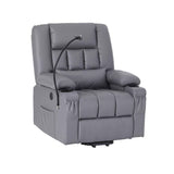 Artiss Power Lift Recliner Chair with Massage and Heat for Elderly, Electric Sofa Reclining Chair with USB and Phone Holder, PU Leather Comfy Armchair for Living Room, 2 Cup Holder & 4 Pockets, Grey