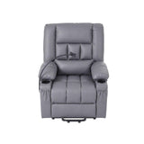 Artiss Power Lift Recliner Chair with Massage and Heat for Elderly, Electric Sofa Reclining Chair with USB and Phone Holder, PU Leather Comfy Armchair for Living Room, 2 Cup Holder & 4 Pockets, Grey